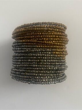 Stacked Beaded Coil Bracelet - Gold and Silver